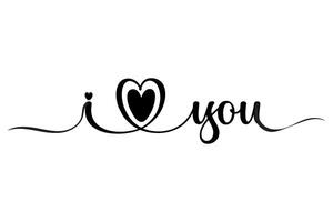 Elegant Calligraphy I Love You Heart Design Romantic Valentines vector