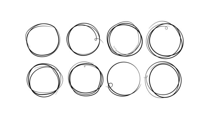 Handdrawn Circular Frames, Scribbled Circles, Doodle Borders, Sketchy Outlines, Graphic Elements,