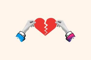 Broken Heart Two Hands Separate a Red Love Symbol vector