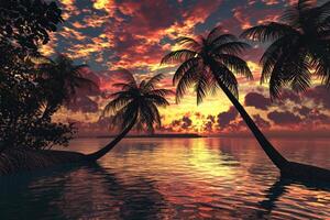 Tropical Sunset Scene With Silhouetted Palm Trees photo