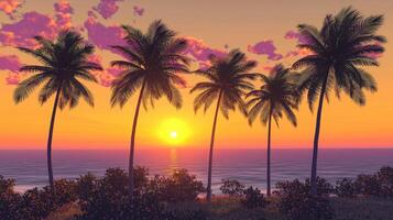 Sunset Scene with Palm Trees by the Ocean photo