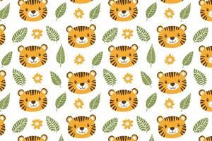 A pattern with a tiger and leaves background vector