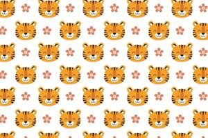 A pattern with a cute tiger face on it vector
