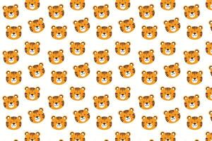 A pattern of cute tiger faces on a white background vector