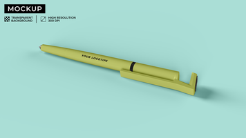 mockup of White multifunction pen lying down on set, side view psd