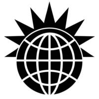 stylized globe, sun rays, geometric design minimalist icon vector
