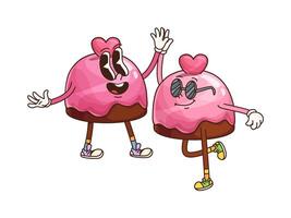 Retro groovy chocolate candy cheerful characters vector