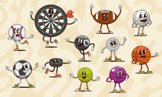 Groovy sport game ball and darts characters vector
