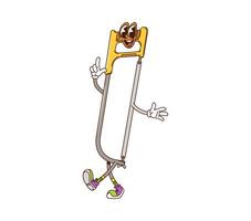 Groovy work tool DIY character, cartoon fretsaw vector