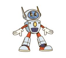 Cartoon groovy robot with antennas character vector