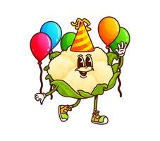 Groovy cauliflower vegetable character on party vector