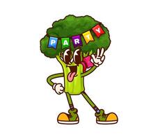 Groovy broccoli vegetable character on party vector