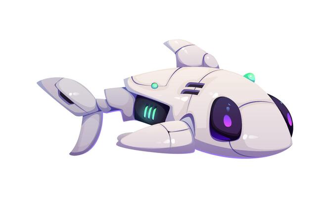 Cartoon underwater robot, bathyscaphe submarine