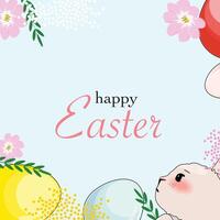 Whimsical square banner featuring a bunny and decorated eggs in soft hues vector