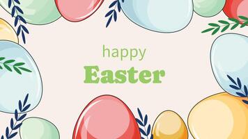 Soft hued horizontal banner adorned with Easter eggs, ideal for cards and ads. Pastel composion vector