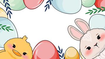 Playful cartoon banner with Easter characters and empty center for designs vector