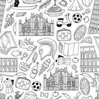 Italy doodles monochrome pattern for backgrounds, wallpaper, scrapbooking, stationery, packaging, wrapping paper, etc. EPS 10 vector