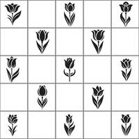 a set of black and white flowers in a square pattern vector