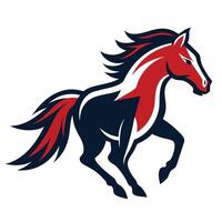 a red and black horse running with its mane blowing in the wind vector