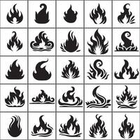 a set of black and white fire icons design on a white background vector
