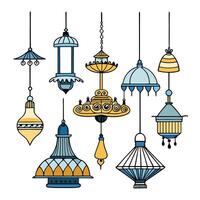 a set of different lamps and lights vector