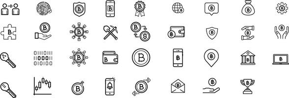 Blockchain Line Editable Icons set. illustration in modern thin line style of distributed ledger technology related icons mining, e-wallets, cryptocurrency, and more. Isolated on white. vector