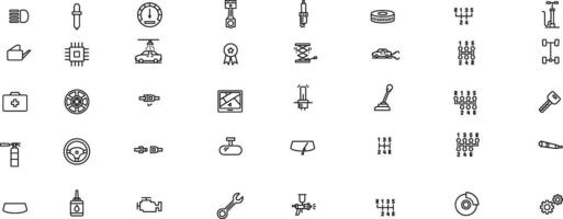 Car Parts line Editable Icons set. illustration in thin line modern style of car structure related icons body parts, engine types, gearbox, internal parts, and more. Isolated on white vector