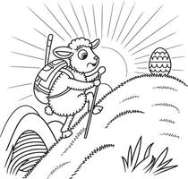 sheep is climbing on the mountain to achieve egg stock photos vector
