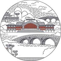 building and bridge line art design stock photos vector