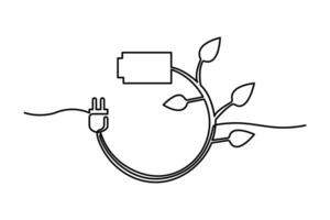 Ecology Sustainable continuous single line drawing of minimalist outline icon black white background vector