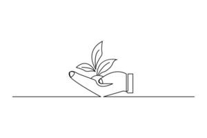 Continuous single line art drawing of ecology Sustainable icon vector