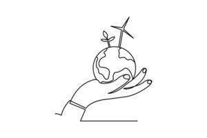 Simple illustration of ecology Sustainable shape continuous one line art ecology outline design vector