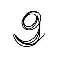 A black and white drawing of a number nine vector