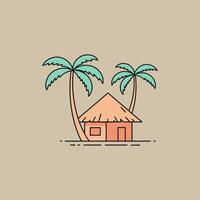 Tropical Hut with Palm Trees in a Relaxing Beach Setting vector