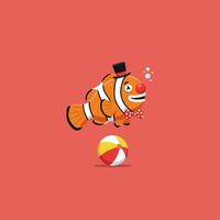 Clownfish Wearing Top Hat with Beach Ball on Red Background vector