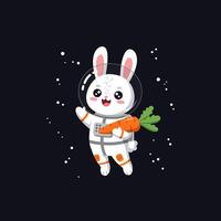 Rabbit Astronaut Floating Holding Carrot in Space Cartoon Style Image vector