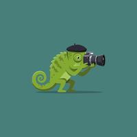 Chameleon Taking Photo with Camera Wearing Beret Illustration vector
