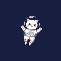Floating Astronaut Cat in Spacesuit Illustration on Dark Background vector