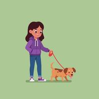 Walking Dog with a Girl in Casual Style on a Leash vector
