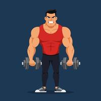 Man Lifting Dumbbell Weights with Focused Expression Illustration Art vector