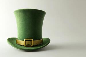 st Patrick day postcard of a stylized green top hat with a golden buckle on neutral background with copy space photo