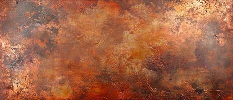 Abstract grunge rusty copper bronze metal patina texture background with copy space. Brown, orange, green, vibrant pattern wallpaper backdrop photo