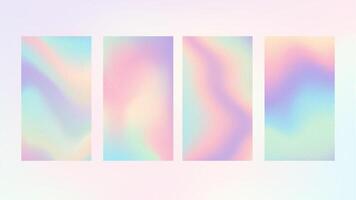 Set of abstract holographic backgrounds for smartphone and design with grainy texture. Background with soft gradient hologram gradient. Pastel trend poster vector