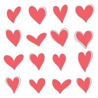 cute simple romantic set of simple decorative red hand drawing hearts on white background vector