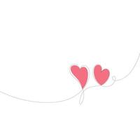 line art two hearts continuous thin line with red base on white background vector