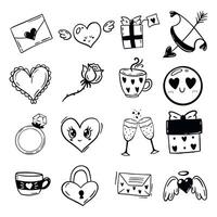 black simple romantic doodle style set of simple decorative hand drawn elements on white background vector