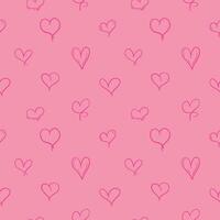 doodle style seamless pattern simple romantic set of simple decorative red hand drawn ink hearts on pink background for valentines day love theme design vector