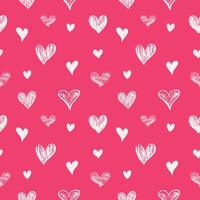 simple romantic seamless pattern with simple decorative white hand drawing hearts drawn with pencil or chalk on pink background vector