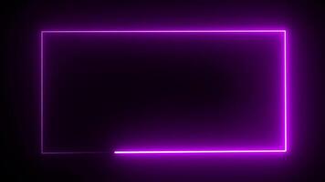 Glowing Neon Rectangle Animation. Abstract background web neon LED screens projection and neon frame. video