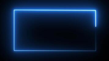 Glowing blue Neon Rectangle Animation. Abstract background web neon LED screens projection and neon frame. video